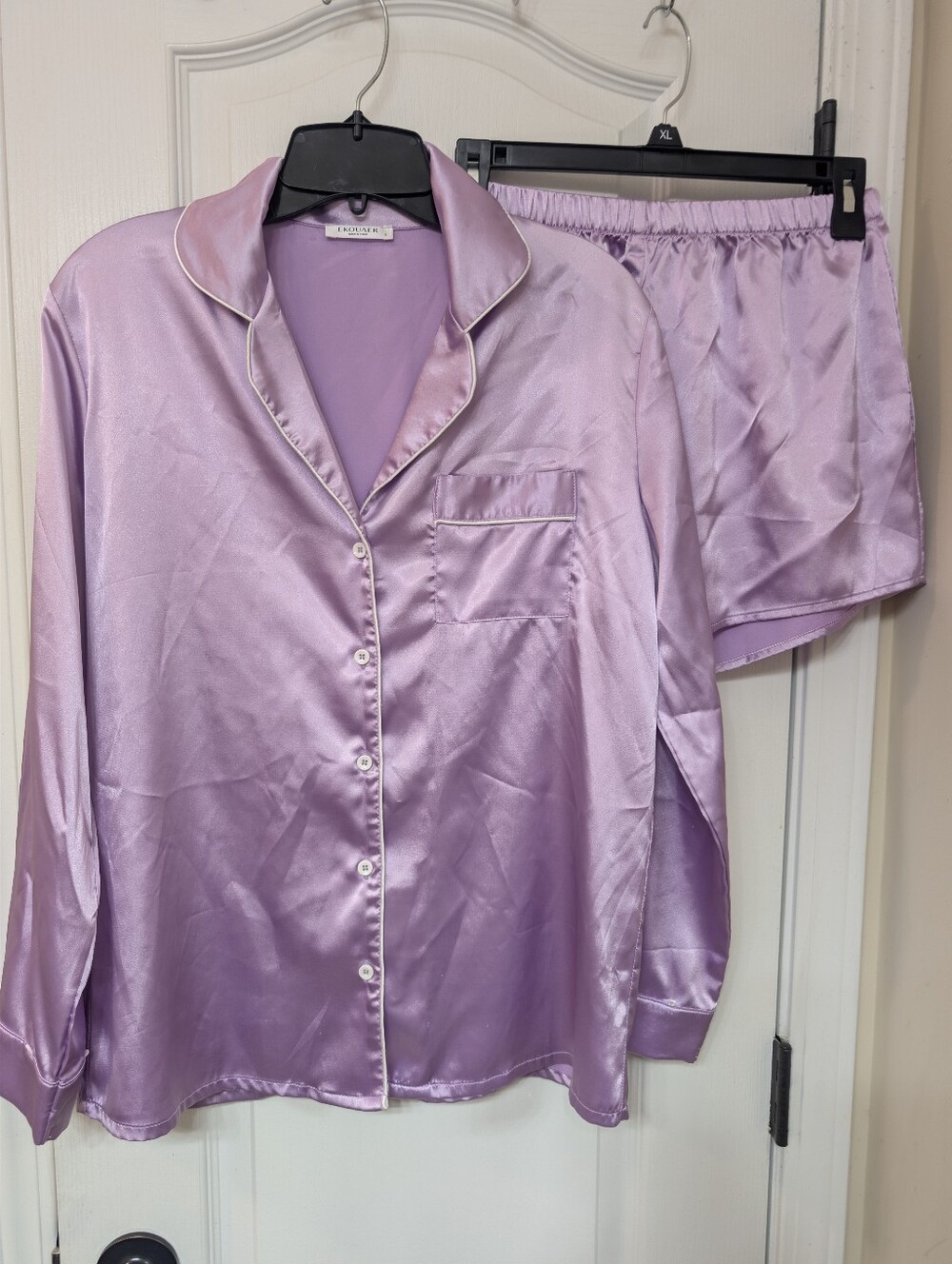 Women's Satin Pajama Set in Lavender - Classic Button-Front with Matching Shorts